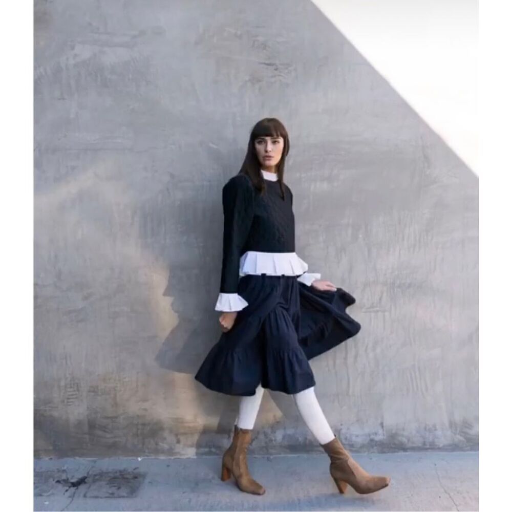 Katharine Kidd Navy Celie Quilted Top - Ruffle Sleeve & Hem Top Size S NWT $385 - Picture 2 of 13